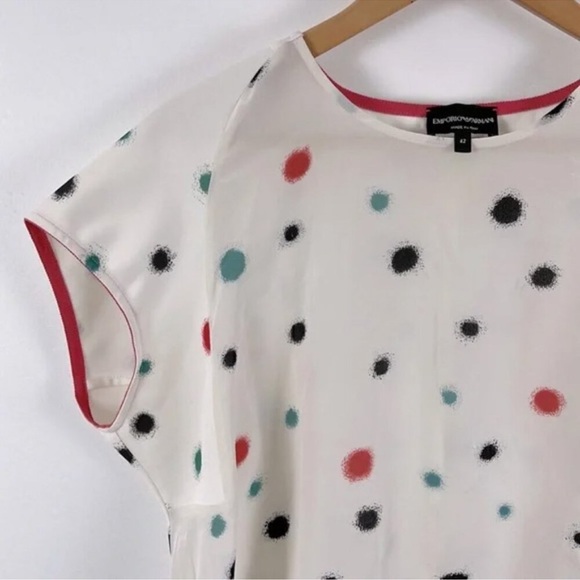 Emporio Armani Mulberry Silk Multi Colour Spotted Blouse Womens Size 42 - Picture 5 of 13